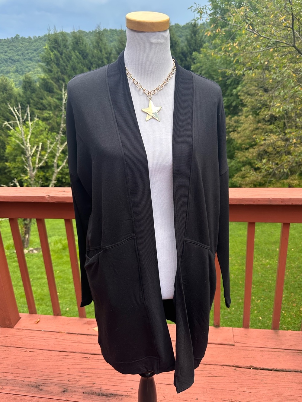 Soma Ultra Soft Weekend Black Open-Front Fleece Cardigan NWT - Picture 2 of 6